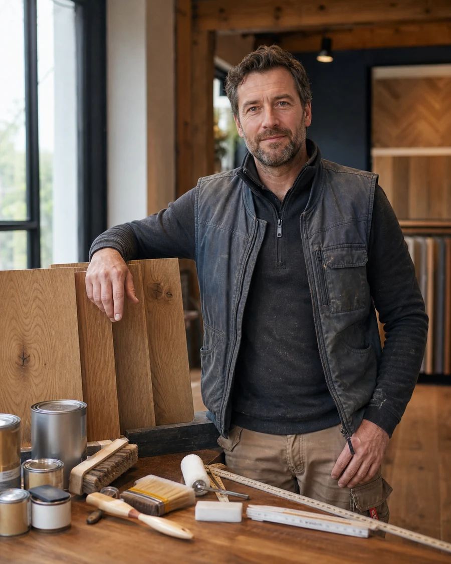Vloeradviseur bij houten vloerstalen en onderhoudsproducten